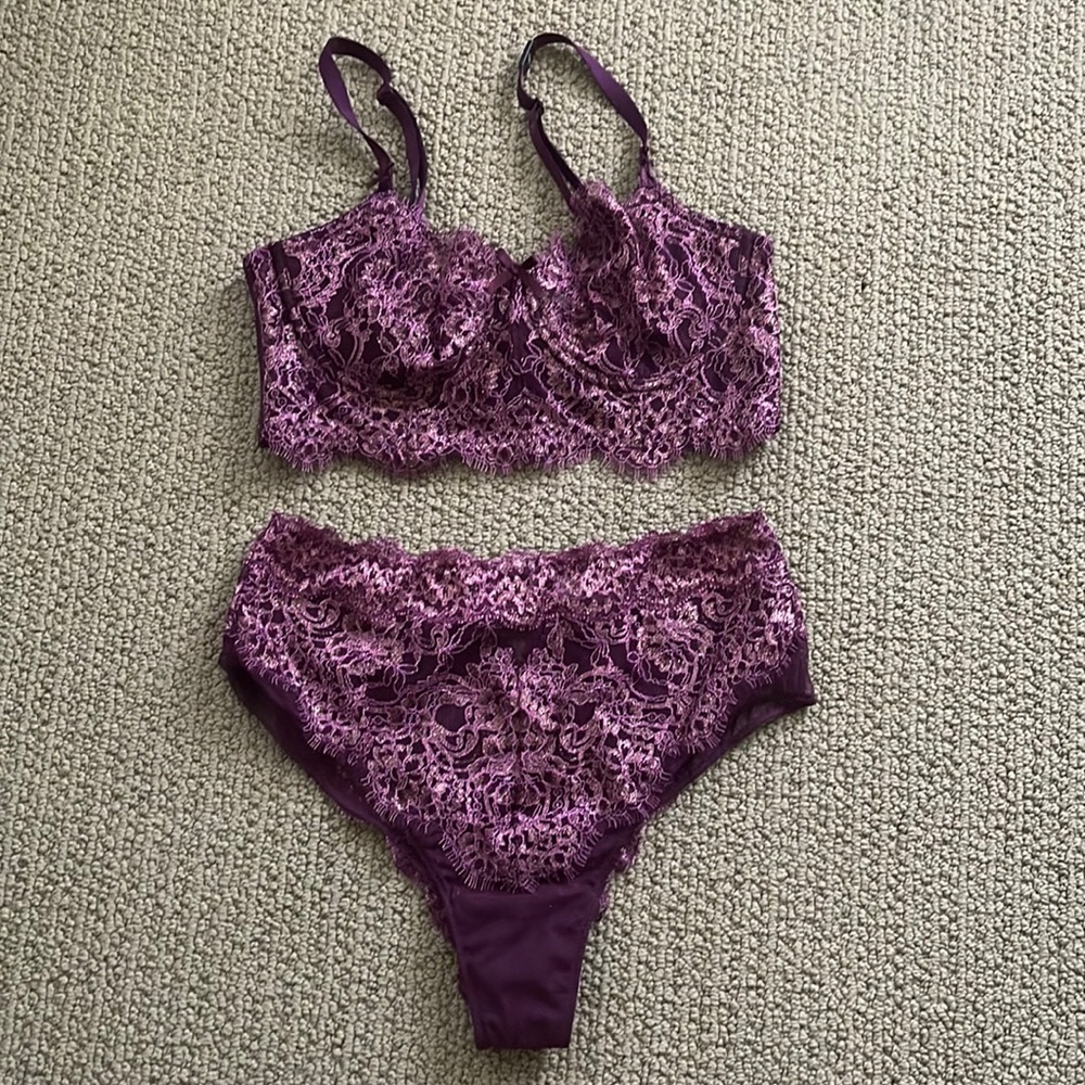 Gorgeous purple and gold lace lingerie set!